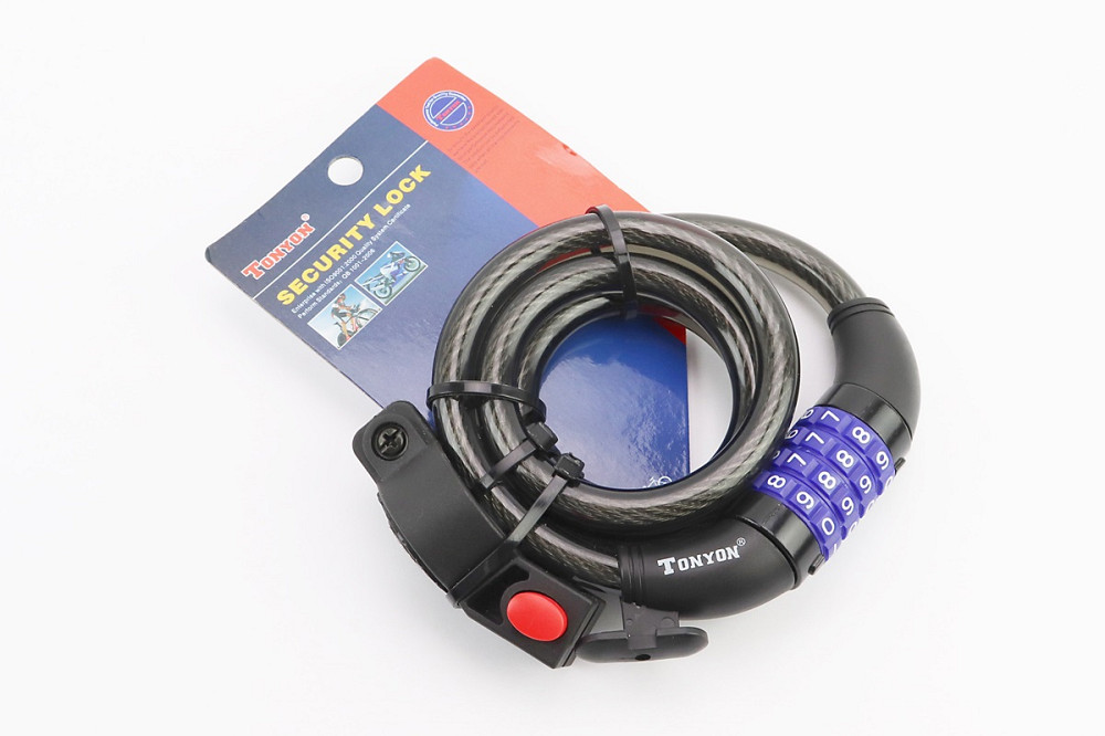 Замок протиугінний тросовий 1000х12мм з 4-х значним кодом, кріплення за трубу сидіння, TY523 Київ - фото 1