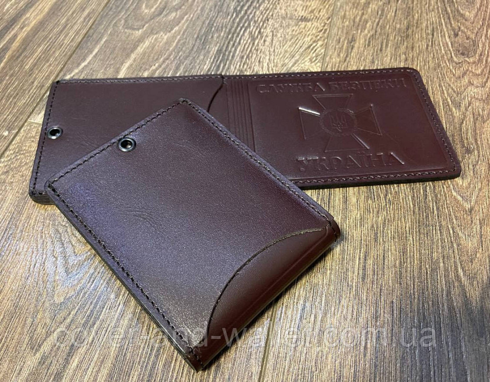 Шкіряна обкладинка посвідчення СБУ з шевроном коричневого кольору Київ - фото 3