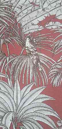 Шпалери вінілові на флізеліні Rasch Clasik 0,53х10 птиці папуги тваринні пальми листя сіре на бордовому Київ