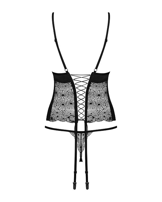 Комплект Obsessive Sharlotte корсет з пажами для панчох та трусики стрінги, чорний, S/M Sex Aura Київ - фото 9