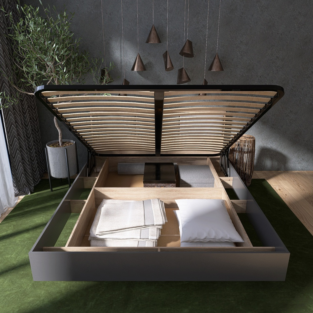 Кровать двуспальная с подъемным механизмом Эверест Сити-1400 200,5х148,8х82,6 см Дуб сонома/Графит (DTM-071092) Львов - изображение 8