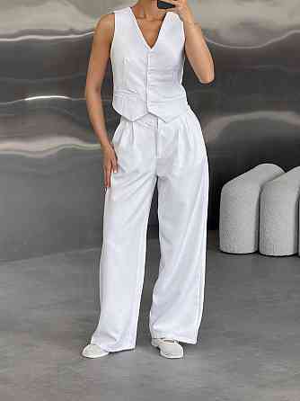 Женский классический брючный костюм двойка: жилет и брюки костюмка Белый, 42/44 Одесса