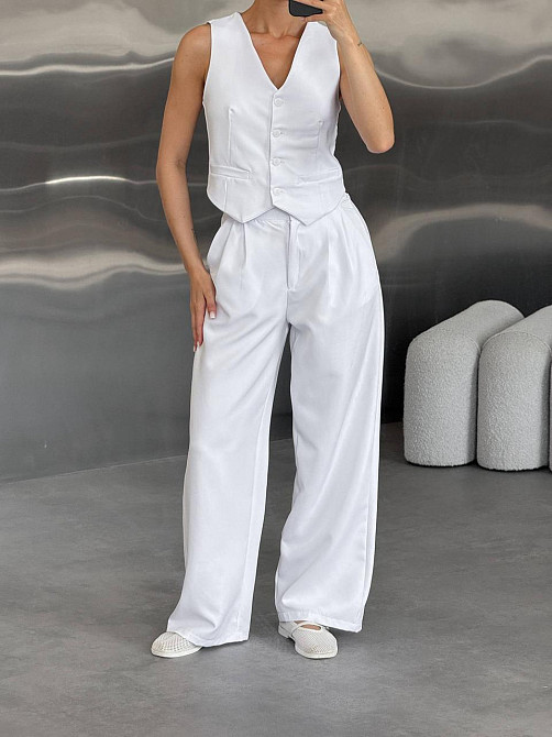 Женский классический брючный костюм двойка: жилет и брюки костюмка Белый, 42/44 Одесса - изображение 1