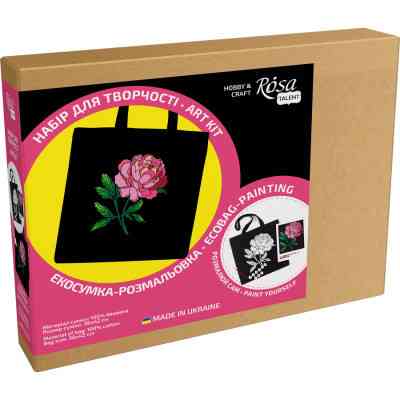 Набір для творчості Rosa екосумка-розмальовка, чорна, Ніжна півонія 38х42см (4823098539742) Вінниця