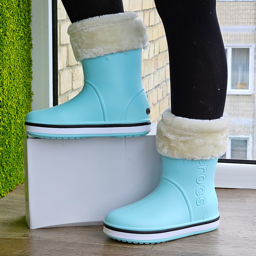 Жіночі Гумові Напівчоботи Блакитні CROCS Бірюзові Чоботи Крокси Теплі Зимові (розміри: 36,37,38,39,40,41) — Дніпро - фото 8