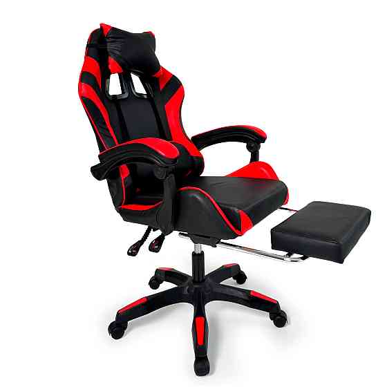 Геймерское кресло Primaveo с эргономичными подушками и выдвижной подставкой для ног, Черный/Красный Киев