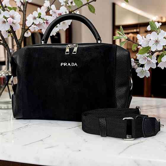 Жіноча замшева сумка стиль Прада, сумочка класична натуральна замша Prada чорна ( 186 ) Харьков