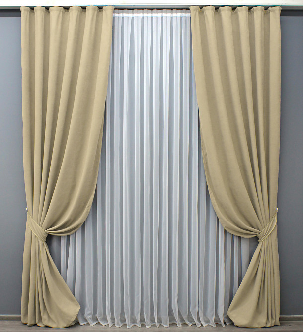 Комплект готовых штор VR-Textil Микровелюр Petek YL № 1801ш Кремовый 150х295 см 2 шт (33-0775) Киев - изображение 2