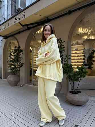 Жіночий стильний теплий костюм двосторонній фліс-полір Лимонний Одеса