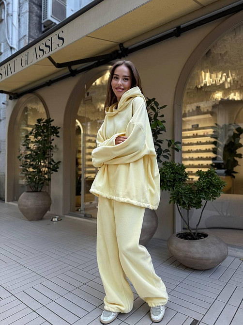 Жіночий стильний теплий костюм двосторонній фліс-полір Лимонний Одеса - фото 4