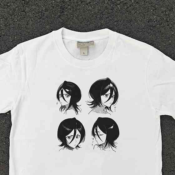 Футболка чоловіча з принтом аніме Бліч Рукіа Кукхікі Вхіте манга оверсайз (S/M/L) Черний Дніпро