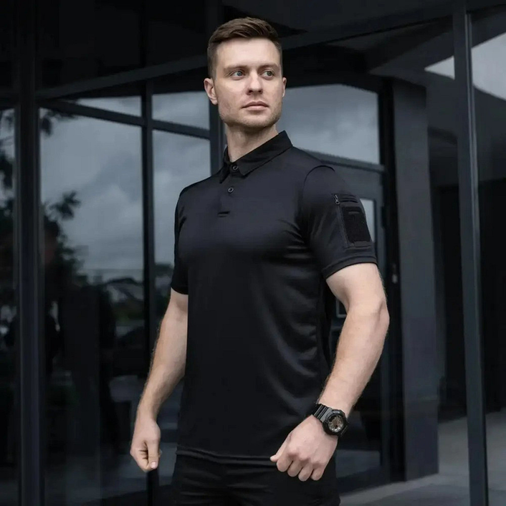 Футболка поло чоловіча тактична з коротким рукавом, Поло з коротким рукавом для військових Чорний M Кам'янець-Подільський - фото 1