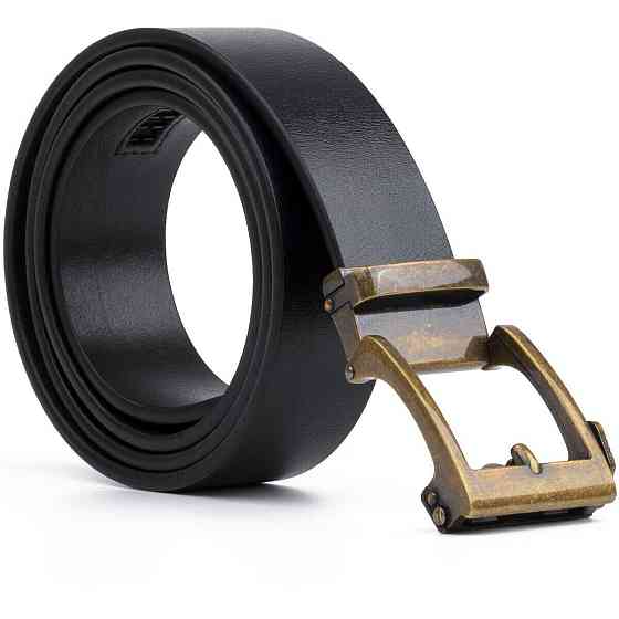 Ремень из натуральной кожи с ретро латунной пряжкой Vintage 20215 Черный Киев