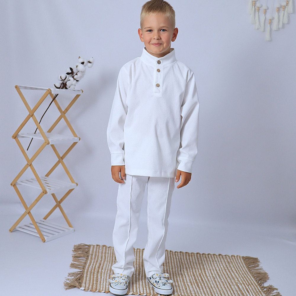 Праздичной вельветовый костюм белого цвета для мальчика/ костюм в школу рубашка+брюки 68 Каменец-Подольский - изображение 1