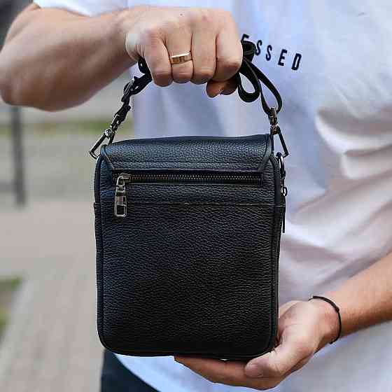 Сумка месенджер чоловіча шкіряна через плече чорна Tiding Bag Київ