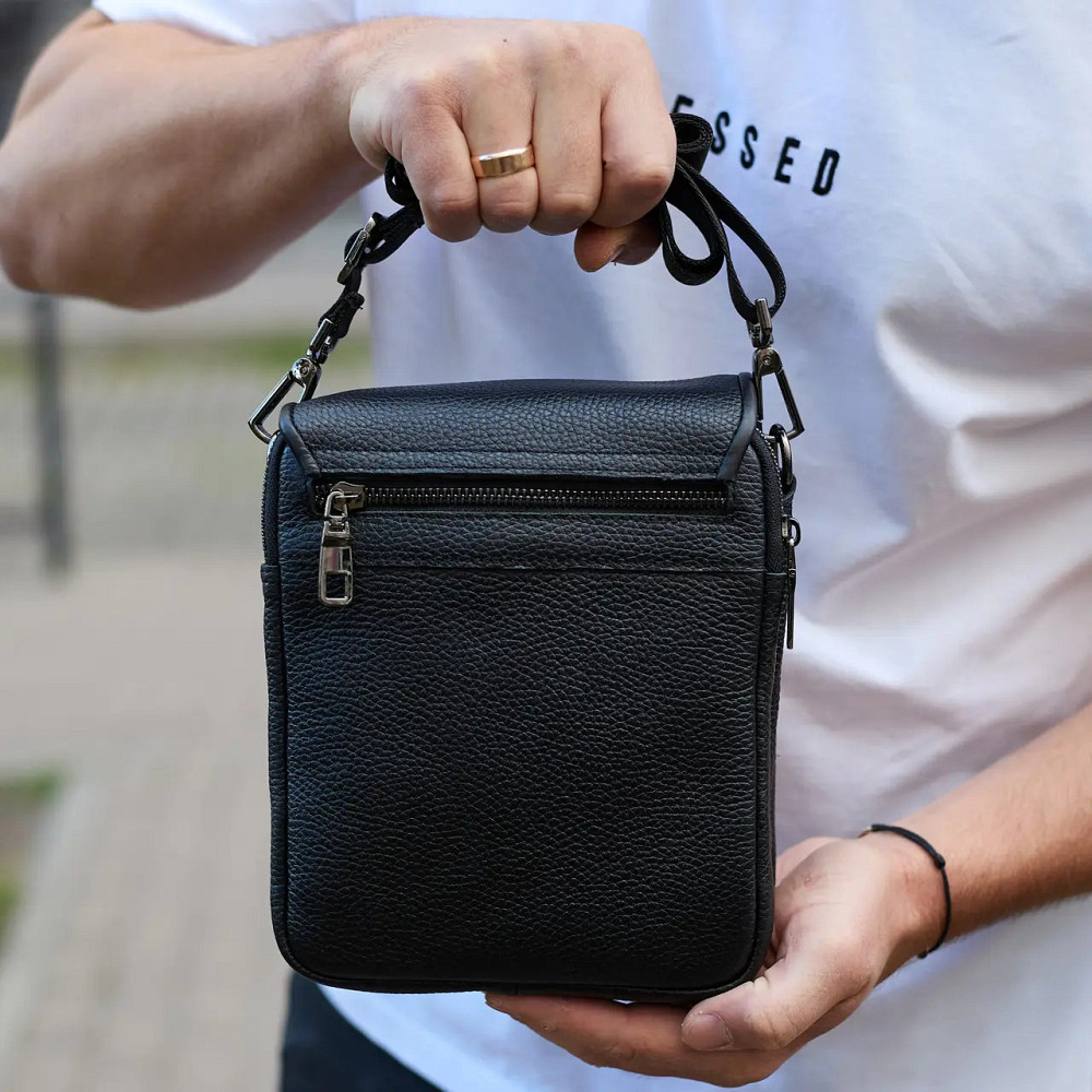 Сумка месенджер чоловіча шкіряна через плече чорна Tiding Bag Київ - фото 6