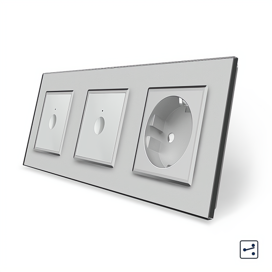 LIVOLO Сенсорний прохідний/перехресний вимикач Sense 2 сенсора (1-1) 1 розетка Livolo сірий скл Коломия