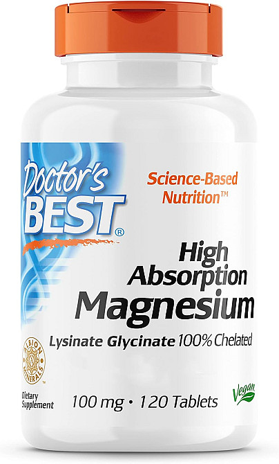 Магний хелат Doctor's Best High Absorption Magnesium, Lysinate Glycinate 100% Chelated, 100 mg, 120 Tablets Луцк - изображение 1
