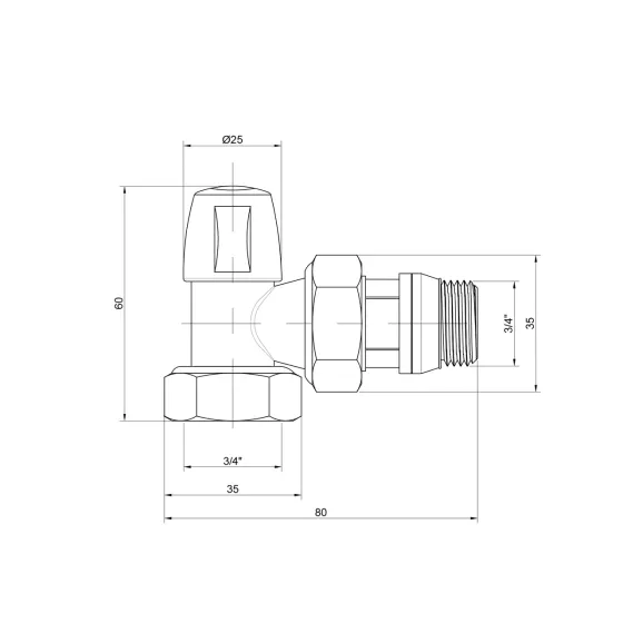 Кран радіаторний Icma 3/4" з антипротічкою кутовий без ручки No805+940 Київ
