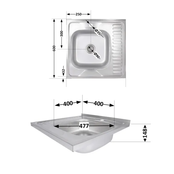 Кухонная мойка Brinex 6060-R 0,6 мм Satin (BRIN6060RSAT06) Киев
