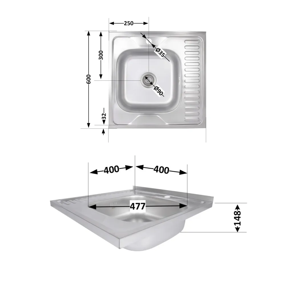 Кухонная мойка Brinex 6060-R 0,6 мм Satin (BRIN6060RSAT06) Киев - изображение 2