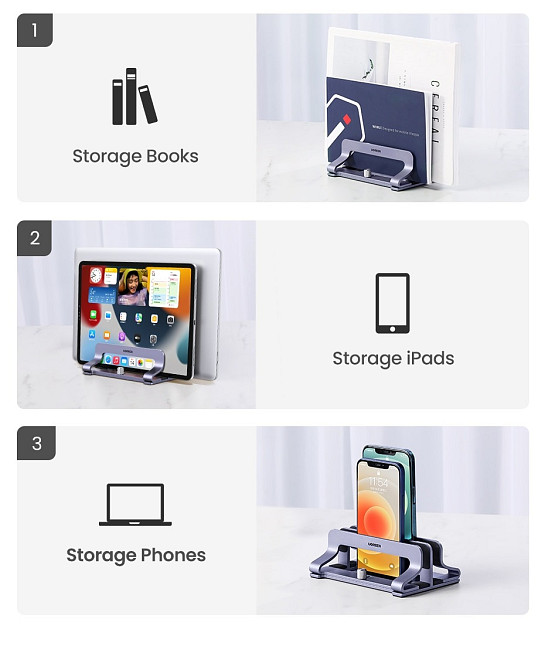 Вертикальна настільна підставка для ноутбуків і планшетів Ugreen з подвійним слотом 60643 LP258 (Срібляста) Николаев - изображение 8