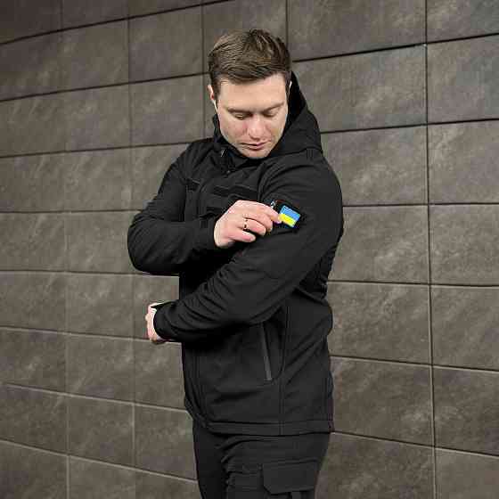 Мужская черная демисезонная куртка Pobedov Motive с липучками Киев