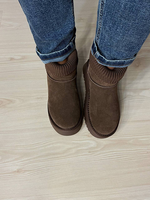 Уггі жіночі Hengji 56-7 з манжетом шкарпеткою на високій підошві коричневі, 41, 25,5 см Київ - фото 7