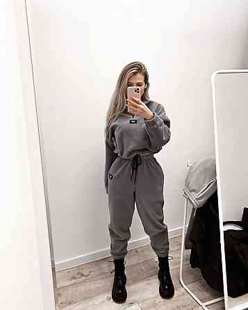 Жіночий теплий прогулянковий костюм двійка з двостороннього щільного флісу Графіт, 42/44 Одеса