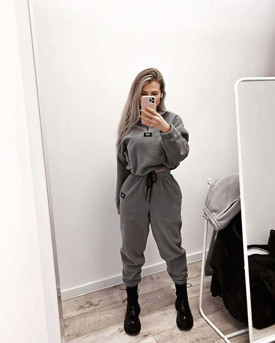 Женский теплый прогулочный костюм двойка из двухстороннего плотного флиса Графит, 42/44 Одесса - изображение 4