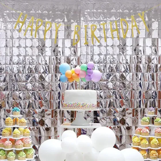 Дождик для фотозоны кубиками на стену 2 м на 1 м серебристый Киев