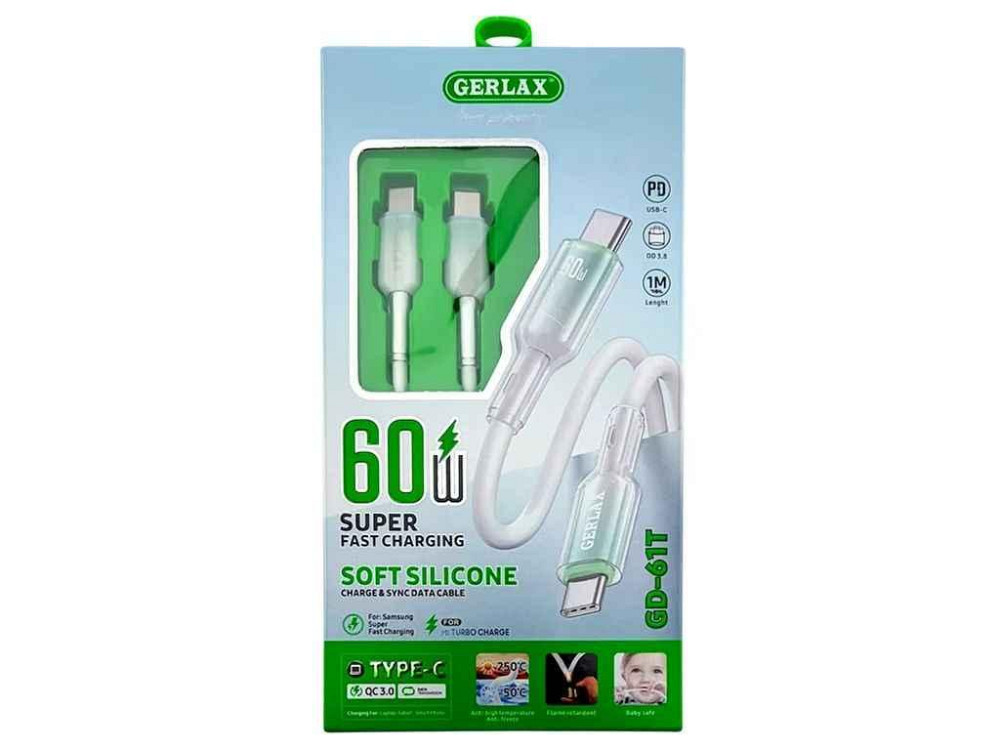 Кабель Type-C - Type-C GD-61T 60W QC3.0 OD3.8 силікон білий 1м ТМ GERLAX Київ - фото 1