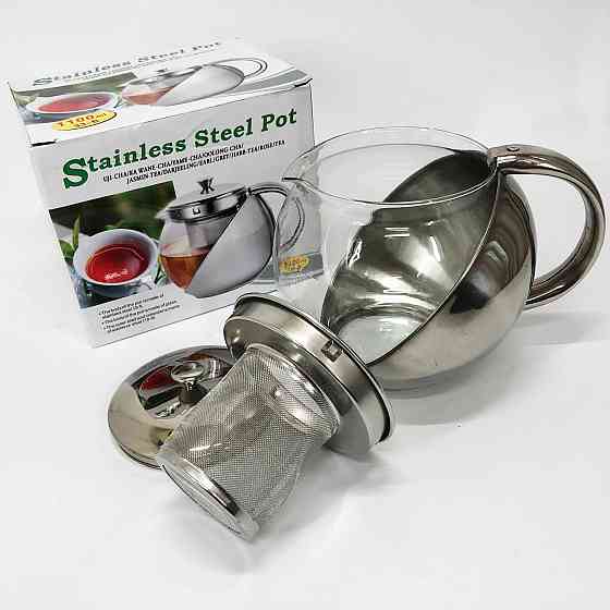 Скляний чайник з фільтром для заварювання чаю UNIQUE UN-1164 1.10 л, Заварний чайник скляний з ручкою HR-15 Львів