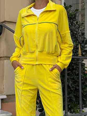 Женский стильный повседневный велюровый костюм двойка Лимонный Одесса