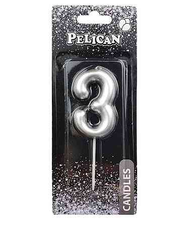 Свічка для торта 3 СРІБЛО 6см. 866023 ТМ PELICAN Київ