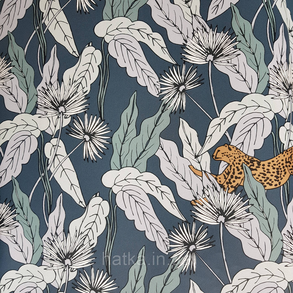 Шпалери вінілові на флізелін Caselio The Place to bed 0.53х10 м листя квіти рисі золотисті на синьо сірому Київ - фото 4