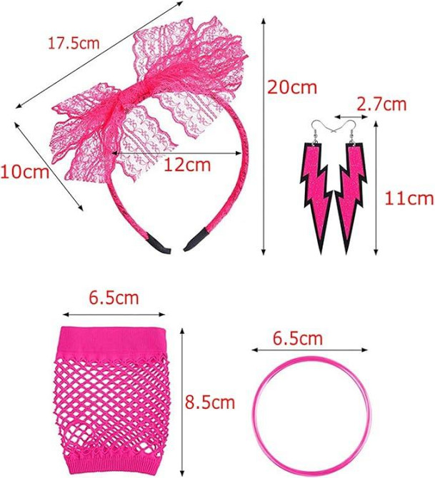 Набор розовых аксессуаров в стиле 80-х обруч серьги ожерелье браслеты, комплект для ретро образа на Хэллоуин Киев - изображение 2