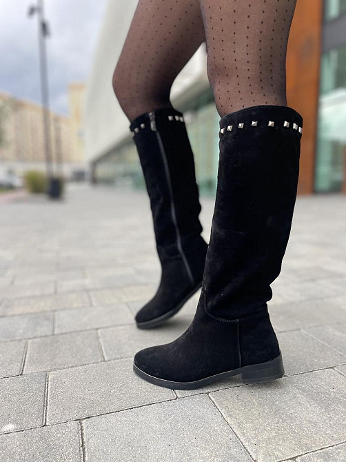 Nivelle Жіночі чоботи зимові з натуральної замші на низькому ходу чорні / Чоботи замшеві 5464/2 Коломыя - изображение 1