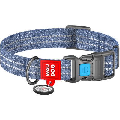 Ошейник для животных WAUDOG Re-cotton с QR паспортом светоотражающий Ш 25 мм Д 37-58 см синий (029412) Винница - изображение 1