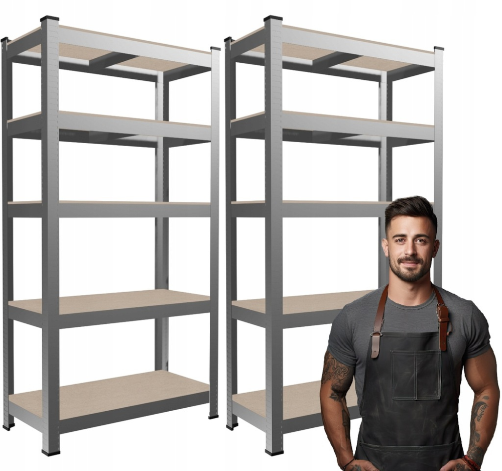 Набор из 2-х металлических стеллажей (180 x 90 x 30 см) 5 полок, нагрузка - 175 кг на полку, Серый Киев - изображение 2