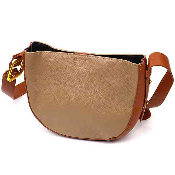 Напівкругла сумка крос-боді з натуральної шкіри 22092 Vintage Бежева Київ