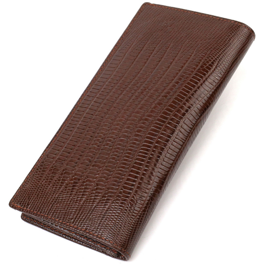 Фактурний чоловічий вертикальний гаманець без застібки з натуральної шкіри з тисненням CANPELLINI 21903 Коричневий Київ - фото 9