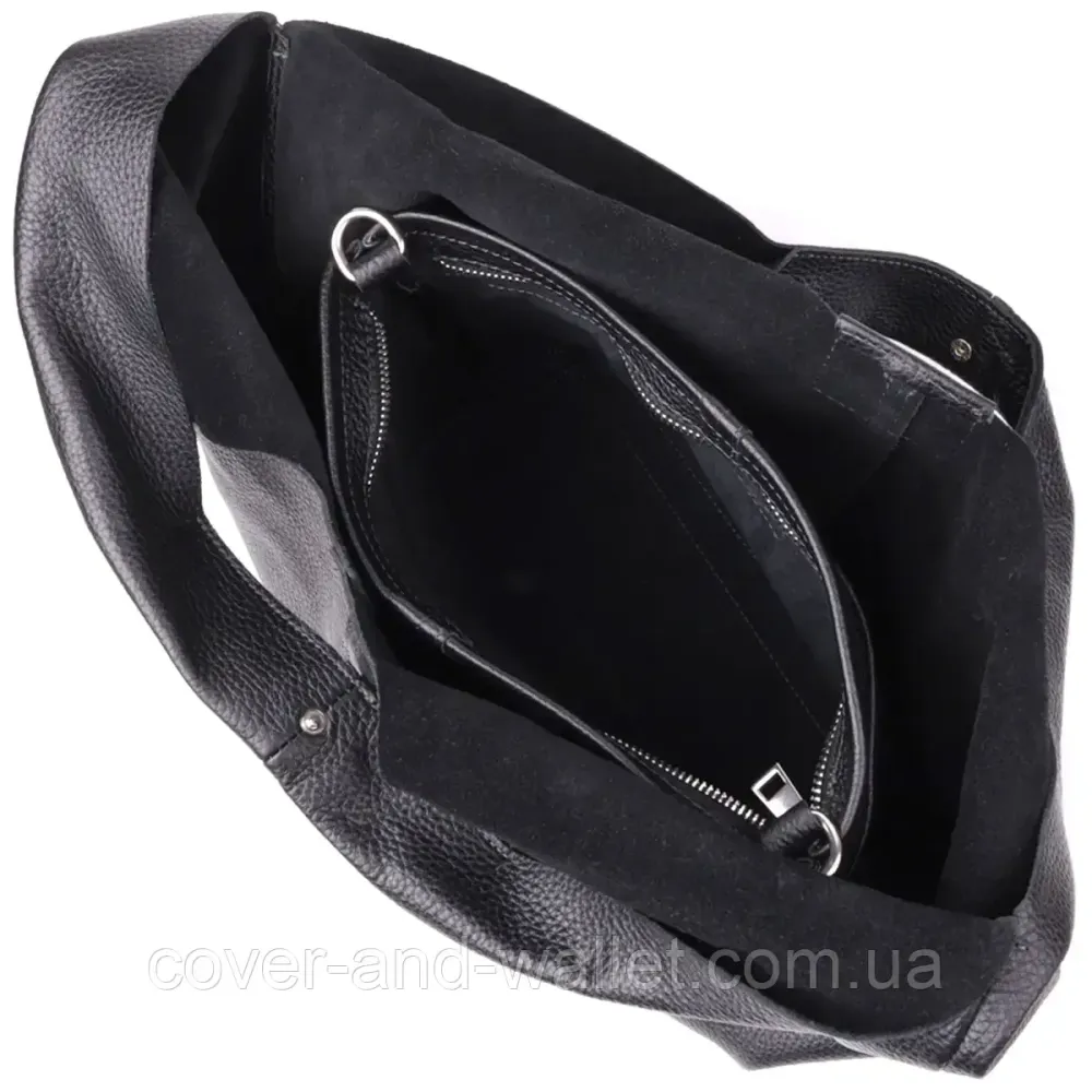 Женская сумка шоппер 2 в 1 из натуральной кожи черного цвета Grande Pelle 748710 Киев - изображение 7