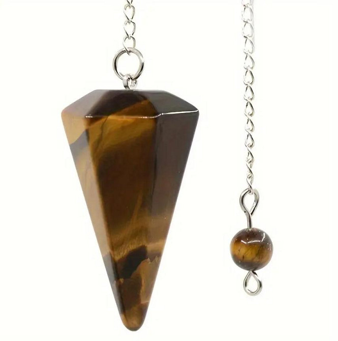 Маятник біолокаційний з натурального каменю тигрове око (2,5 см) на ланцюжку (16 см) Київ - фото 1