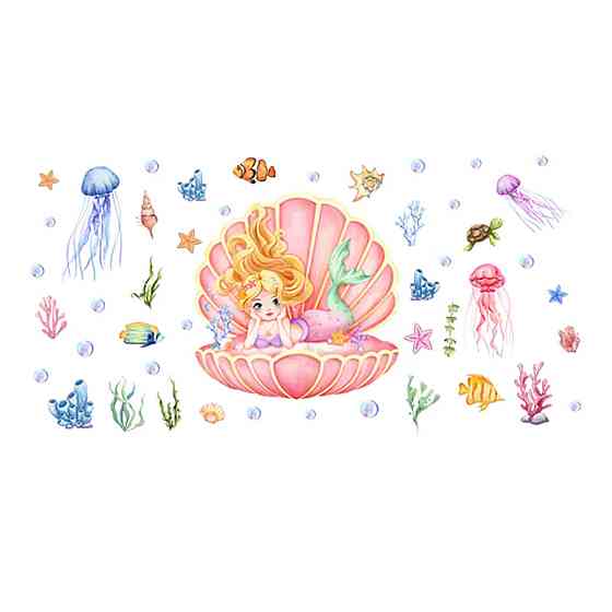 Наклейка декоративна вінілова інтер'єрна в дитячу кімнату на стіну «Русалонька» для дівчаток 30х60 см Кам'янець-Подільський