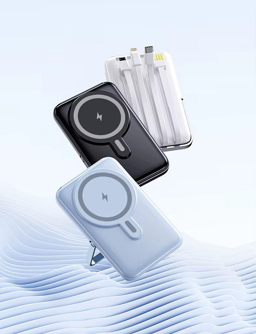 Повербанк беспроводной 10000 mAh с магнитной зарядкой 15W, быстрой зарядкой 22.5W, встроенными кабелями и подставкой Purple Каменец-Подольский - изображение 6
