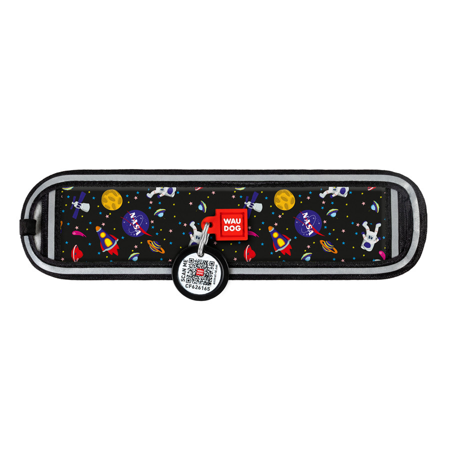 Ергономічна накладка на нашийник WAUDOG Nylon з QR-паспортом, малюнок "NASA" (розмір M- L , для Коломыя - изображение 2