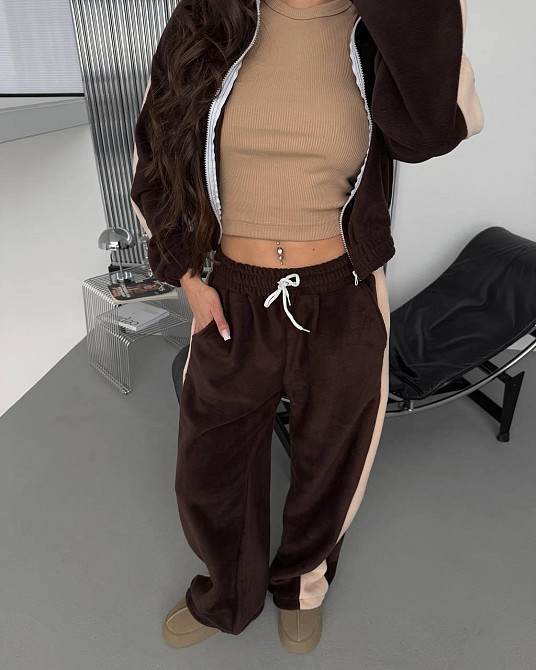 Жіночий теплий повсякденний костюм із лампасами, двобічний фліс Шоколад Одеса - фото 9