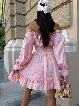 Женское летнее романтичное мини платье натуральный муслин Розовый, 46/48 Одесса