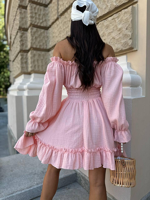 Женское летнее романтичное мини платье натуральный муслин Розовый, 46/48 Одесса - изображение 2